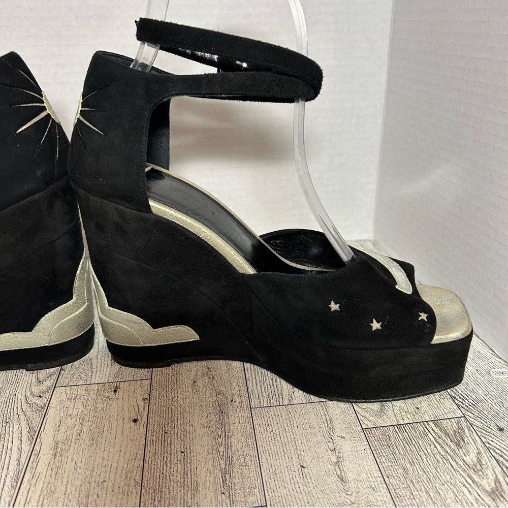 Hermes Tournis wedge sandals black celestial witch Halloween size 38 RARE - Picture 3 of 16